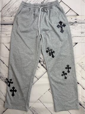 Grunge Streetwear Grey Multi-Cross Patch Sweatpants Joggers Women’s Medium